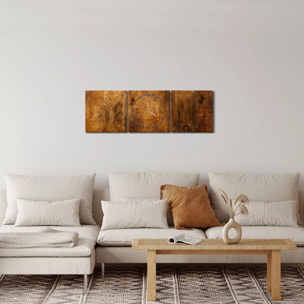 Obraz - Detal drewna (z zegarem) (90x30 cm)