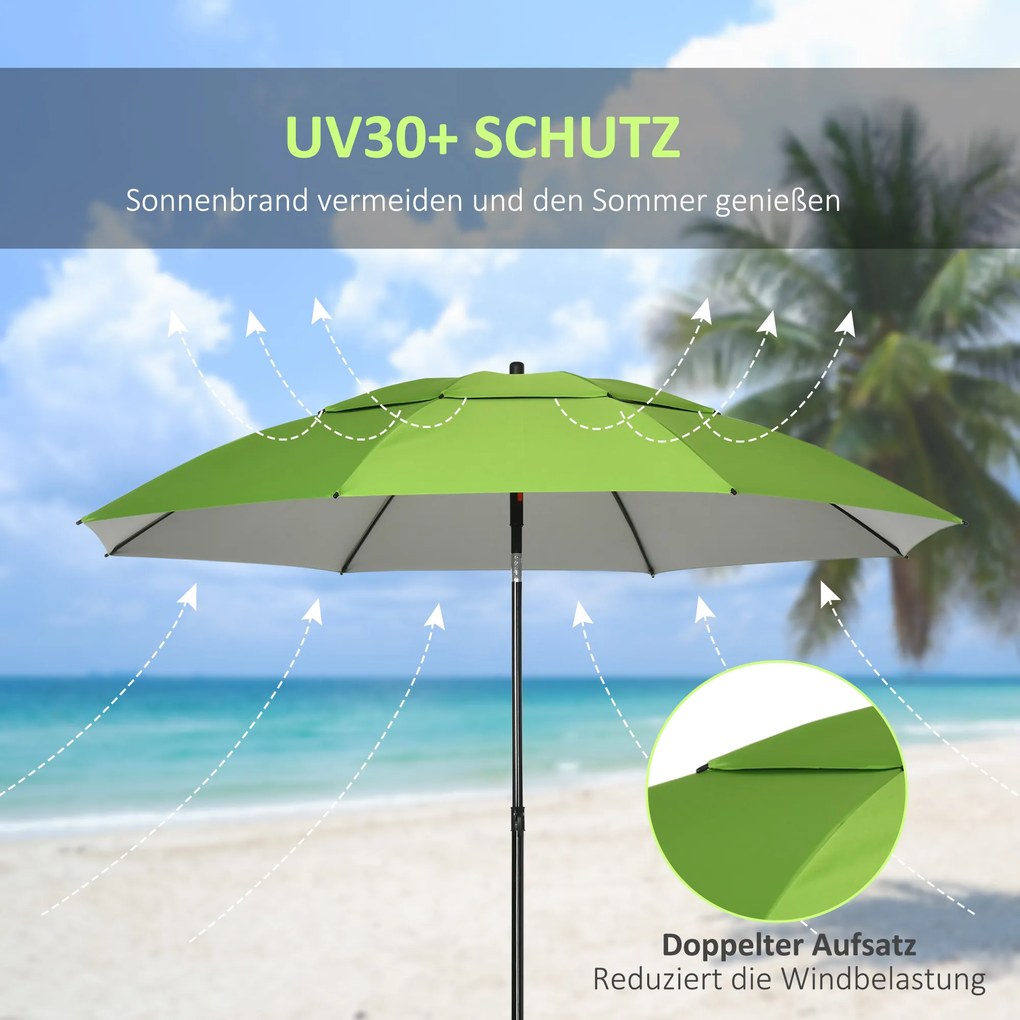 Outsunny Parasol Plażowy 185cm Ochrona UV Podwójny Dach Stalowy Zielony | Aosom PL