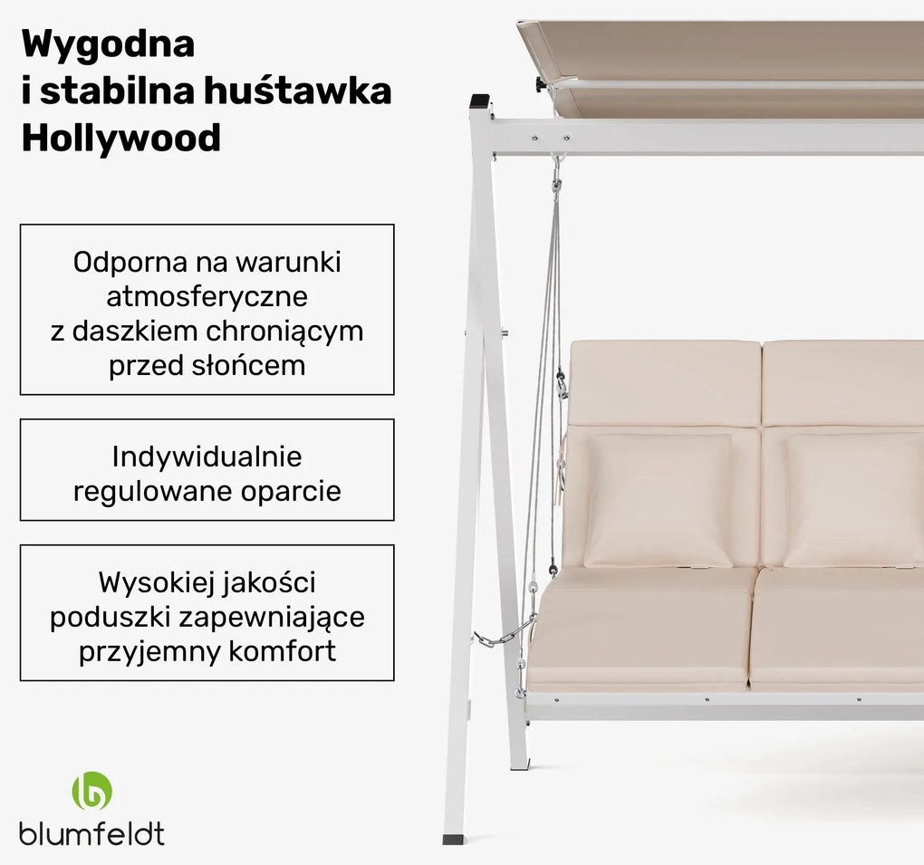 Blumfeldt FlexiSwing Huśtawka ogrodowa w stylu Hollywood 3-osobowa