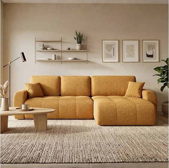 Stylowy narożnik rozkładany prawostronny  IVO XL 280x142 cm w tkaninie CENTAUR 8 miodowej