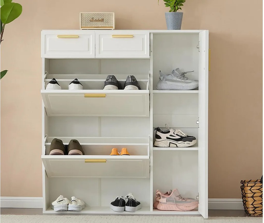 Mebel na buty - 3 klapy, 2 szuflady i 2 półki - Biały