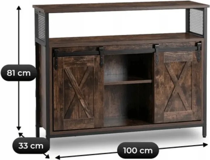 Komoda ARLO 100 cm z Półkami Dąb Rustykalny/Czarny Loft