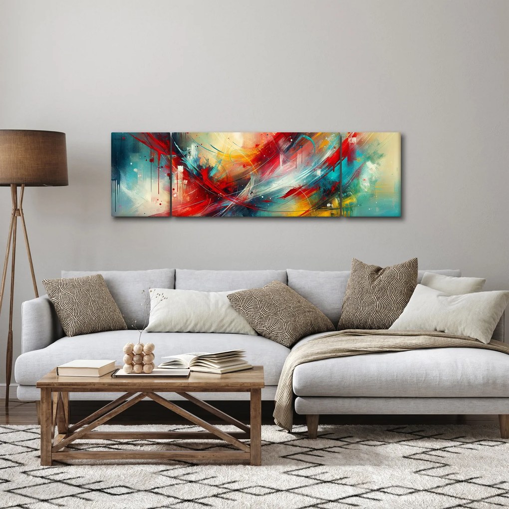 Obraz – Abstrakcja z czerwienią (170x50 cm)
