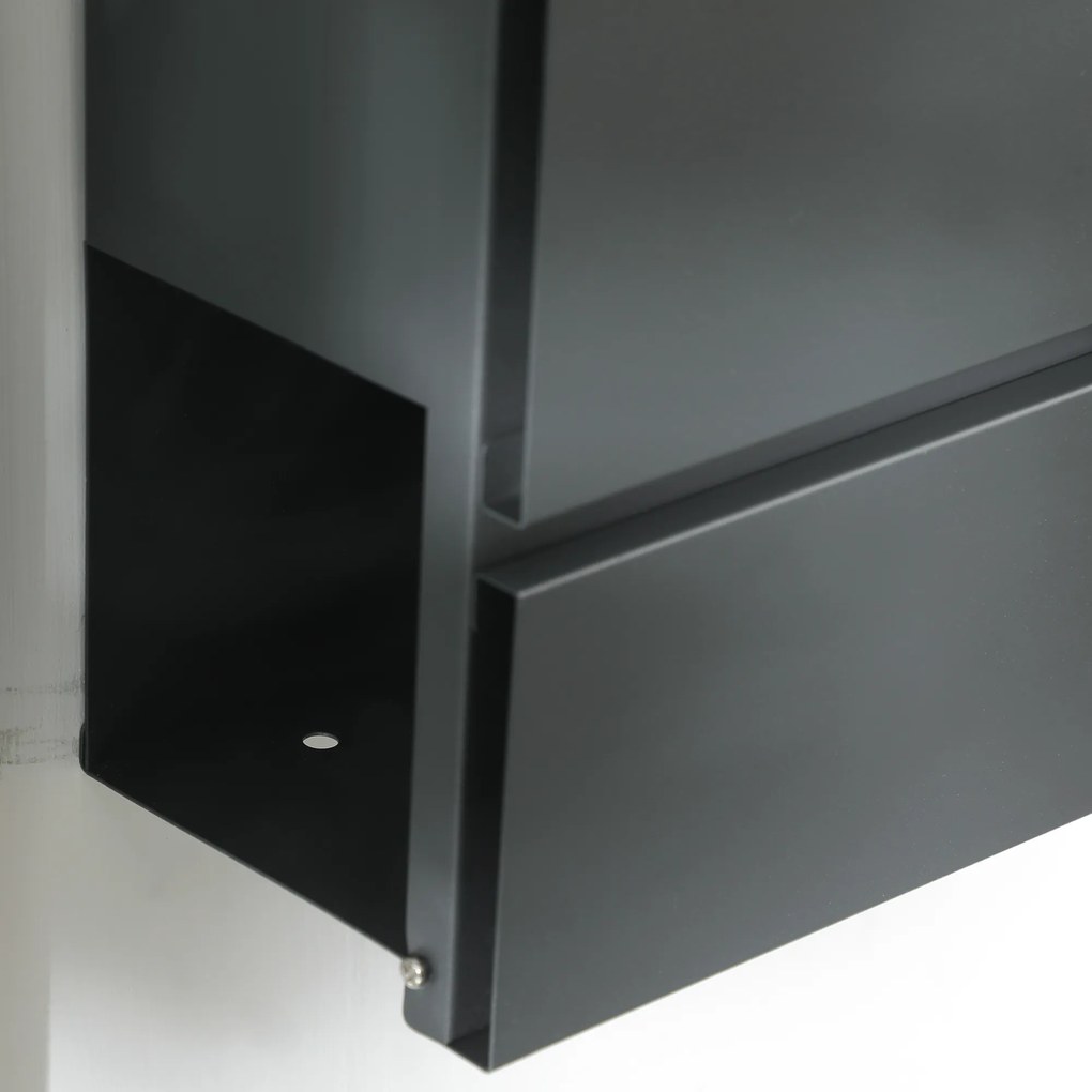 HOMCOM Skrzynka na Listy z Pokrywą, 2 Otwory Odpływowe, Stal, z Zamkiem, Szara