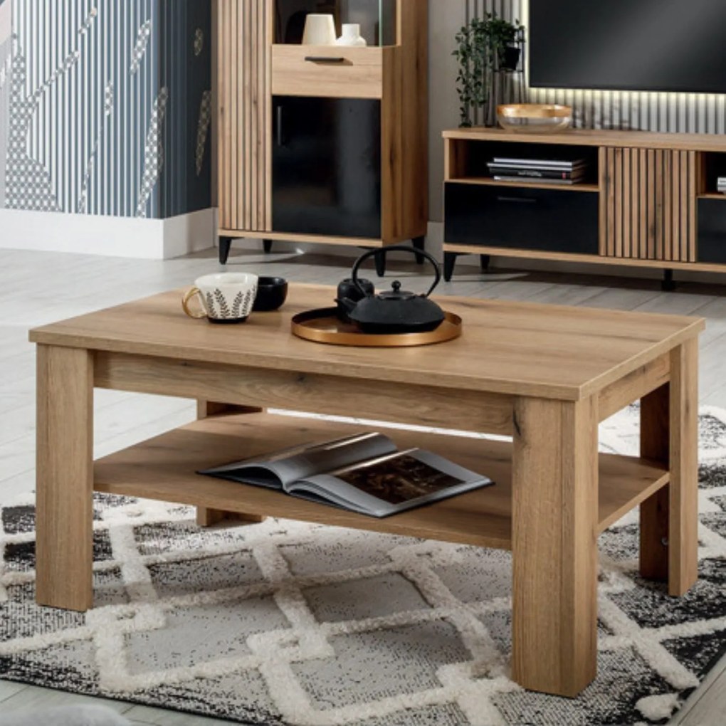 Ława z Półką do Salonu Drewniana DYNAMO 102 cm Dąb evoke Loft