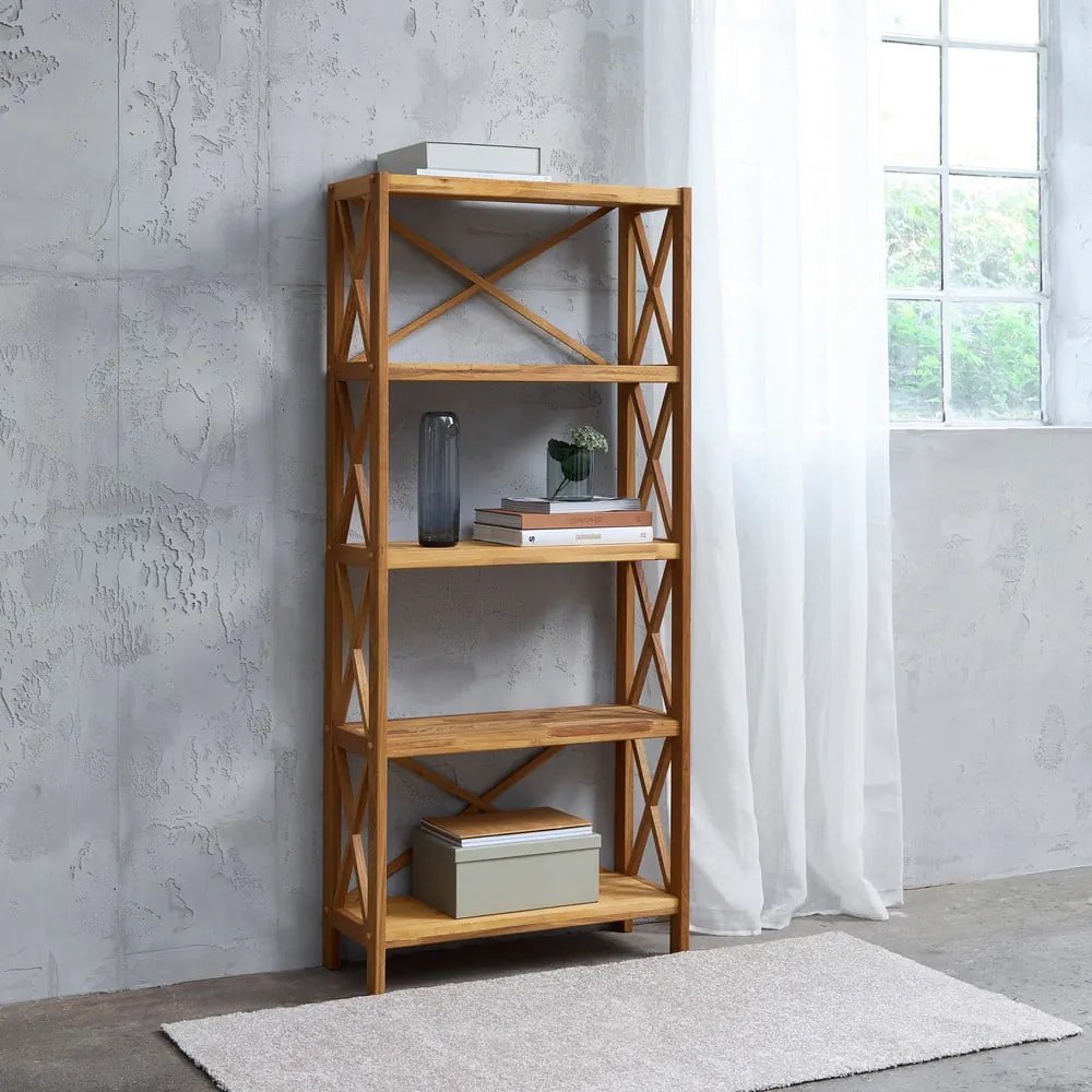 Regał z litego drewna dębowego w naturalnym kolorze 70x161 cm X-Shelf – Unique Furniture
