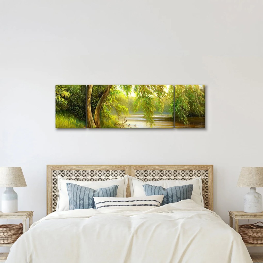 Obraz - Wierzba nad jeziorem, obraz olejny (170x50 cm)