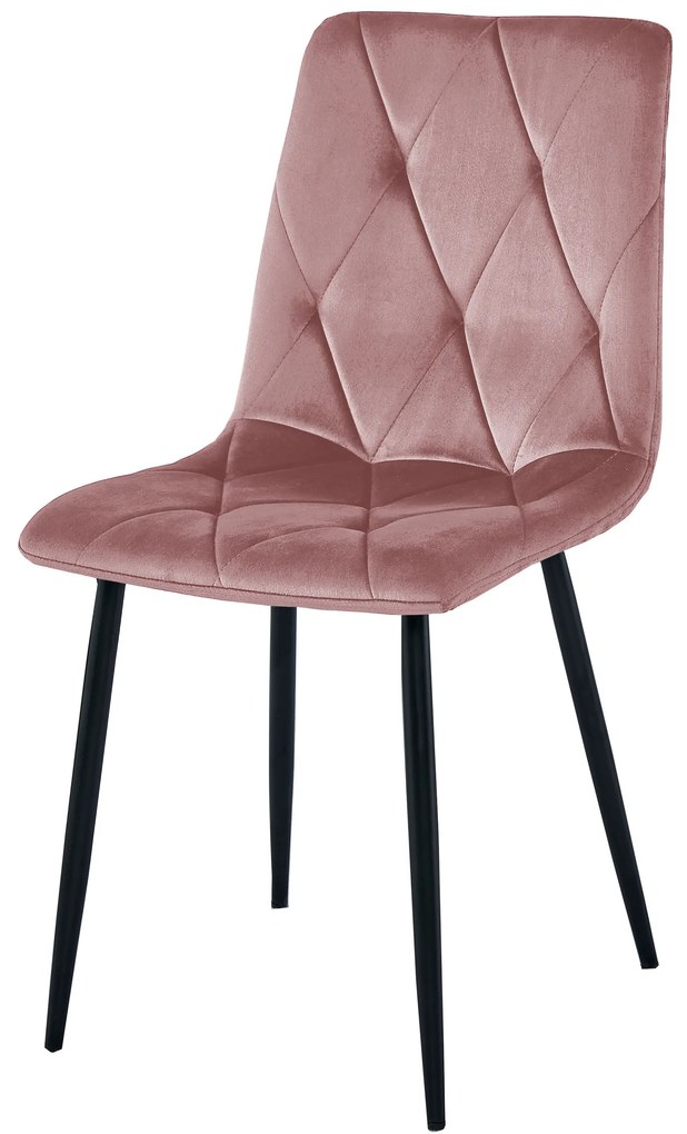Różowe aksamitne krzesło do jadalni LIBRA z czarnymi nogami