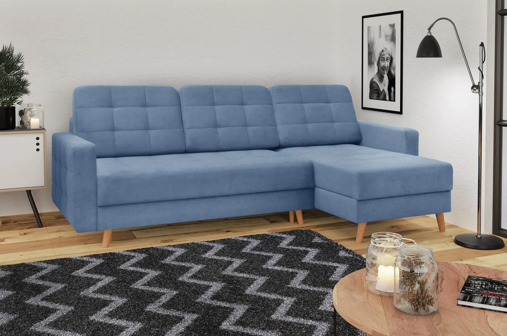 Narożnik tapicerowany ALTA 235x139 cm turkusowy z funkcją spania z pojemnikiem nowoczesny skandynawski