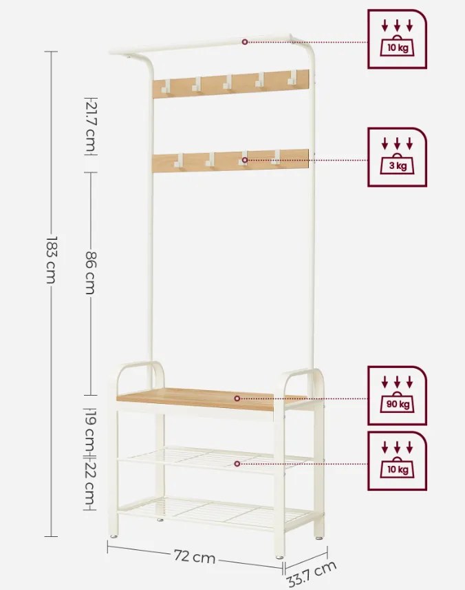 Metalowa ścianka przedpokojowa PURE 183 cm, kremowa/dąb sonoma