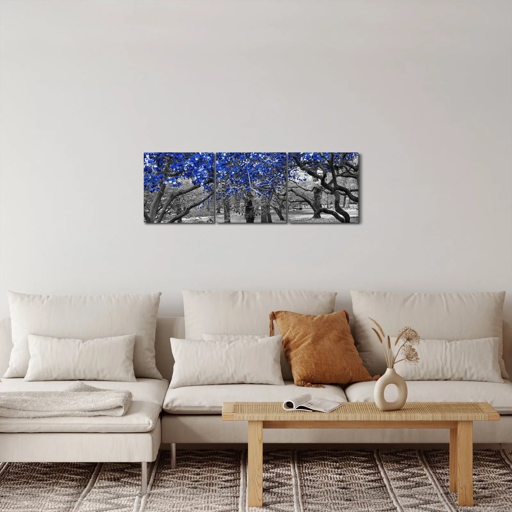 Obraz - Niebieskie drzewa, Central Park, New York (z zegarem) (90x30 cm)