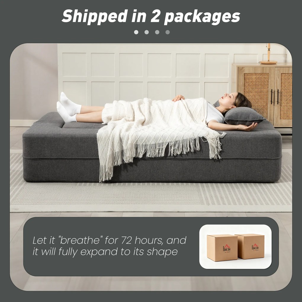 HOMCOM 2-osobowa sofa rozkładana z pianki, sofa rozkładana z szerokimi podłokietnikami, 2 poduszki, nośność 360 kg, szary