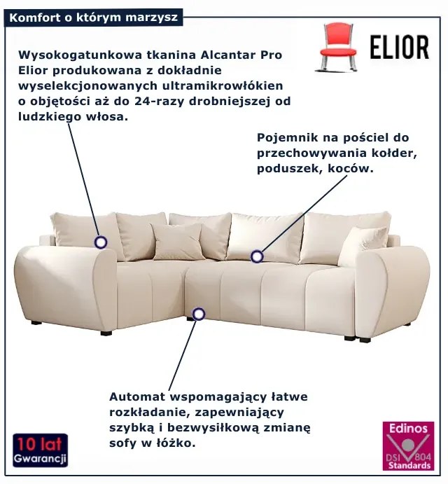 Kremowy nowoczesny narożnik rozkładany K5-T92