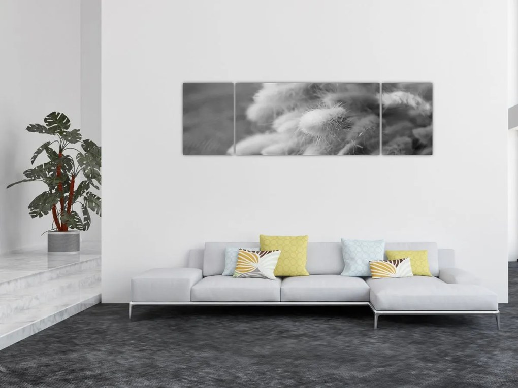 Obraz - trawa z króliczym ogonkiem na stole (170x50 cm)