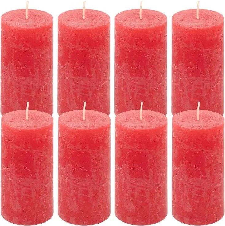 Zestaw świec rustykalnych, 10 cm, Ø 5 cm, czerwony, 8 szt.