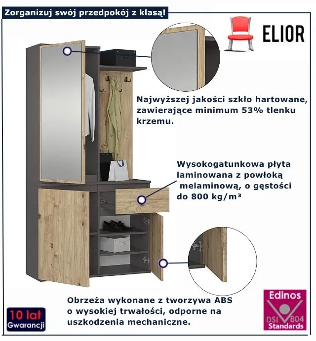 Garderoba klasyczna do przedpokoju szary + dąb artisan G6-B98