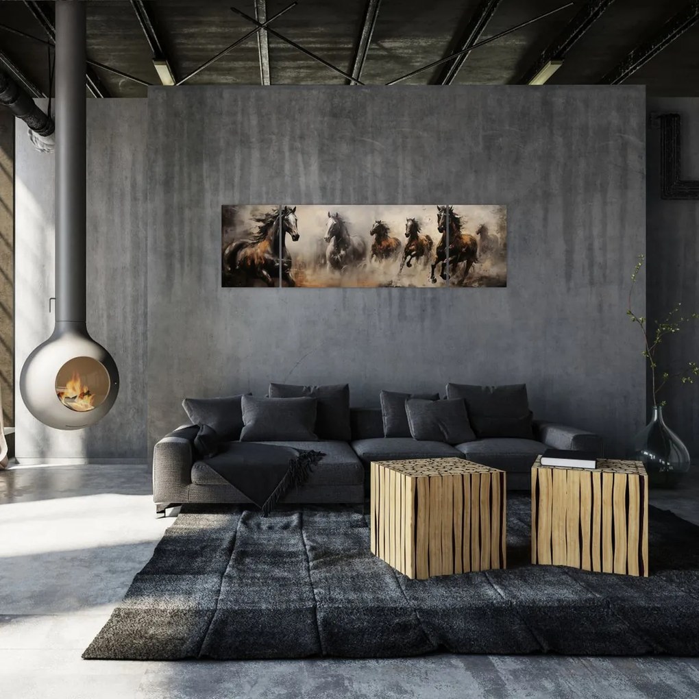 Obraz - Obraz olejny przedstawiający konie (170x50 cm)