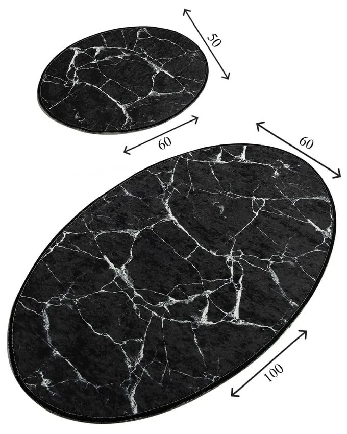 Zestaw 2 czarnych owalnych dywaników łazienkowych Foutastic Marble