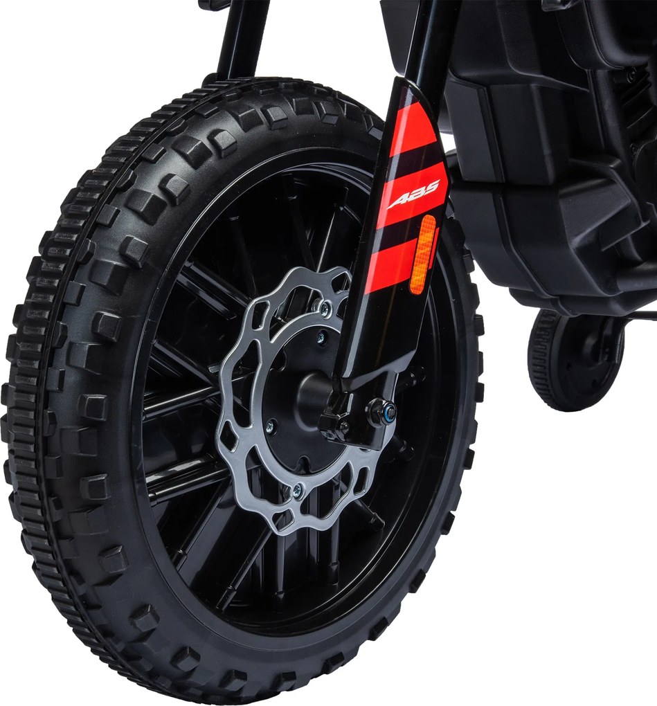 AIYAPLAY Elektryczny motocykl dziecięcy 12 V z 2 silnikami, kółka podporowe, amortyzator, koła 33,5 cm, muzyka, USB | Aosom PL