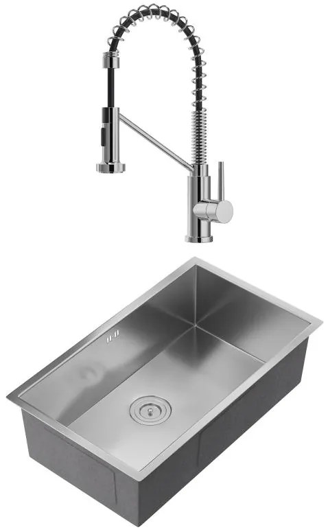 Zestaw zlewozmywak 76 x 45 cm SOELA + bateria ROFLEX z wyciąganą wylewką ze stali nierdzewnej - Szary i Chrom