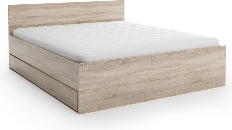 Łóżko ELISA 140 x 200 cm, dąb sonoma Stelaż: Ze stelażem listwowym rolowanym elastycznym, Materac: Materac Deluxe 10 cm