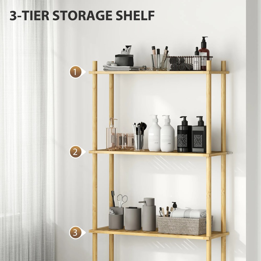 HOMCOM Półka na Toaletę 3 Poziomy, Osadzająca Miejsce, Naturalne Drewno 69 x 25,5 x 181 cm