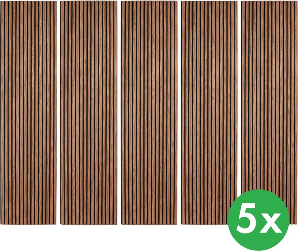 Drewniany panel akustyczny, 2400 x 600 mm, B2BP010, 5 szt, złoty teak