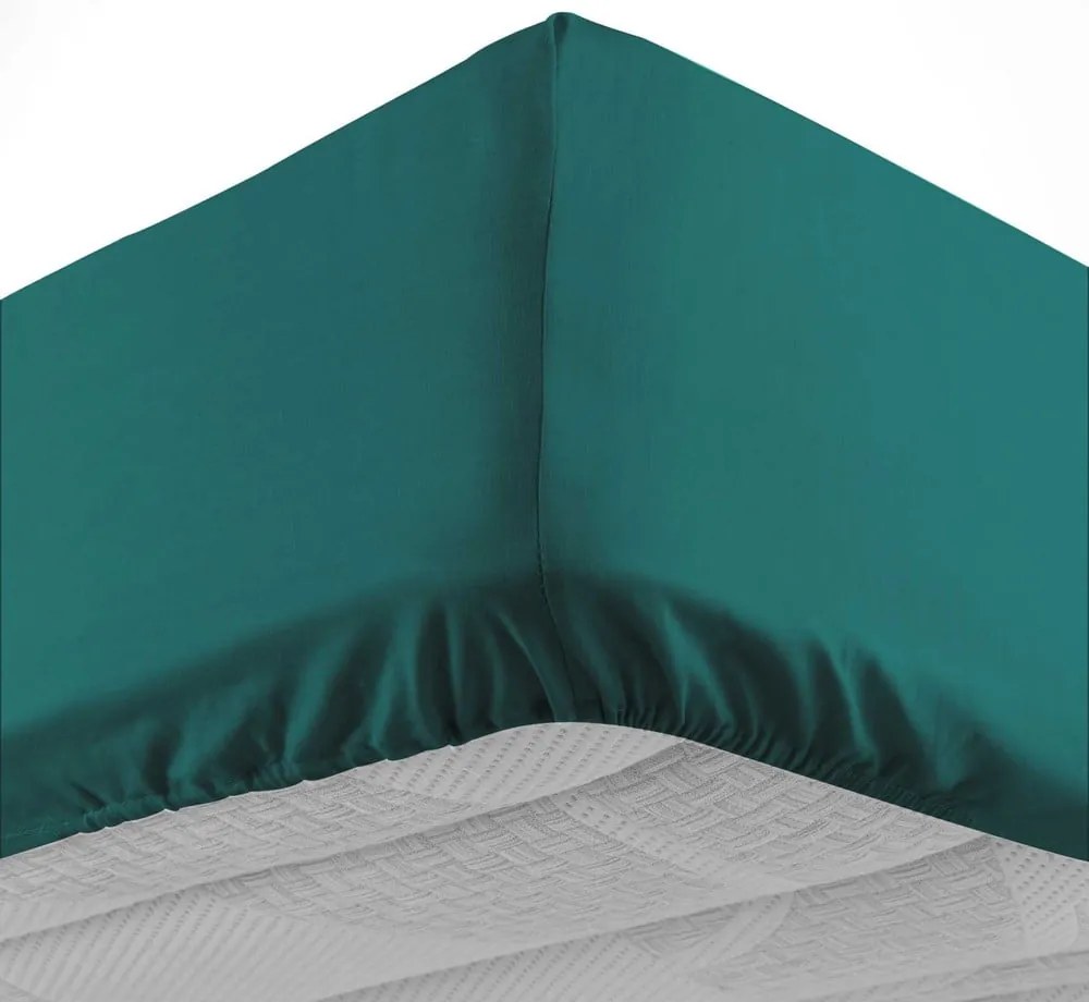 Ciemnozielone bawełniane prześcieradło z gumką 160x200 cm Lina – douceur d'intérieur