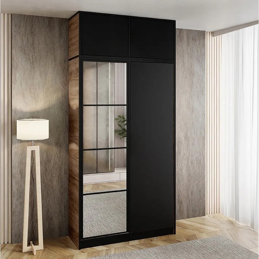 Garderoba z nadstawką EDEN 2D Dąb Craft Złoty + Czarny Wzór 4