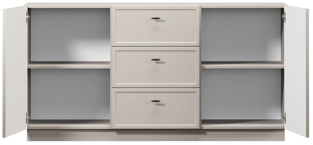 Komoda Lorini 150 cm z szufladami - kaszmir / czarne uchwyty T-bar