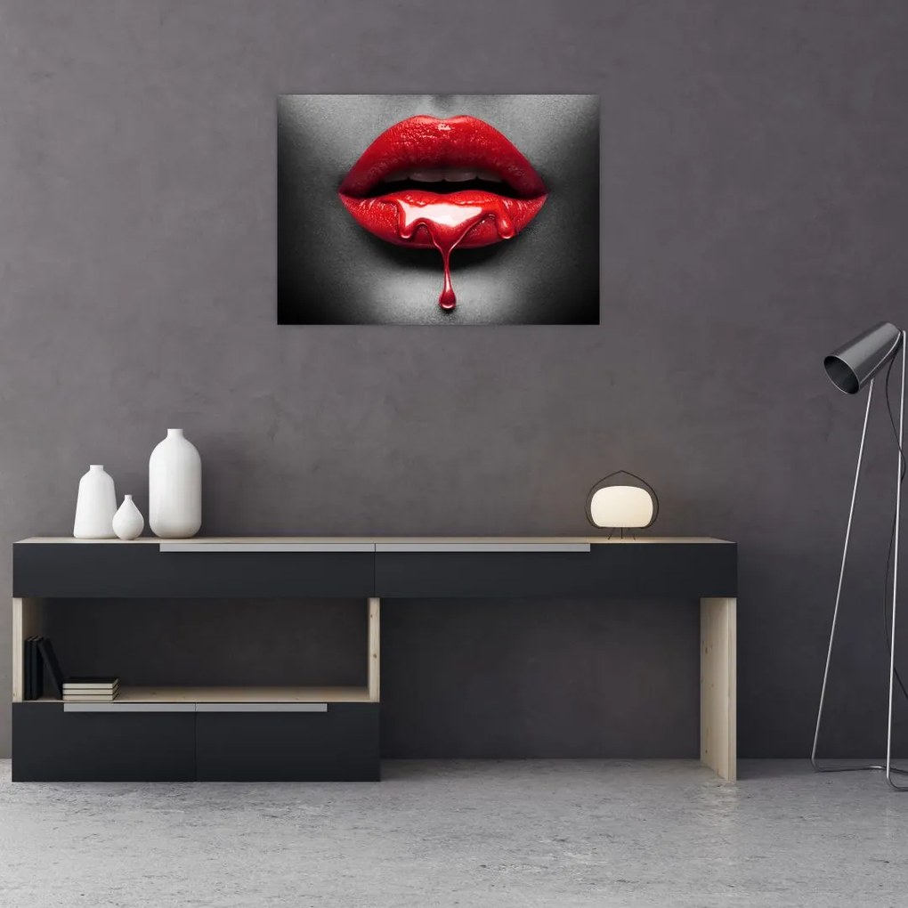 Obraz na szkle kobiecych ust (70x50 cm)