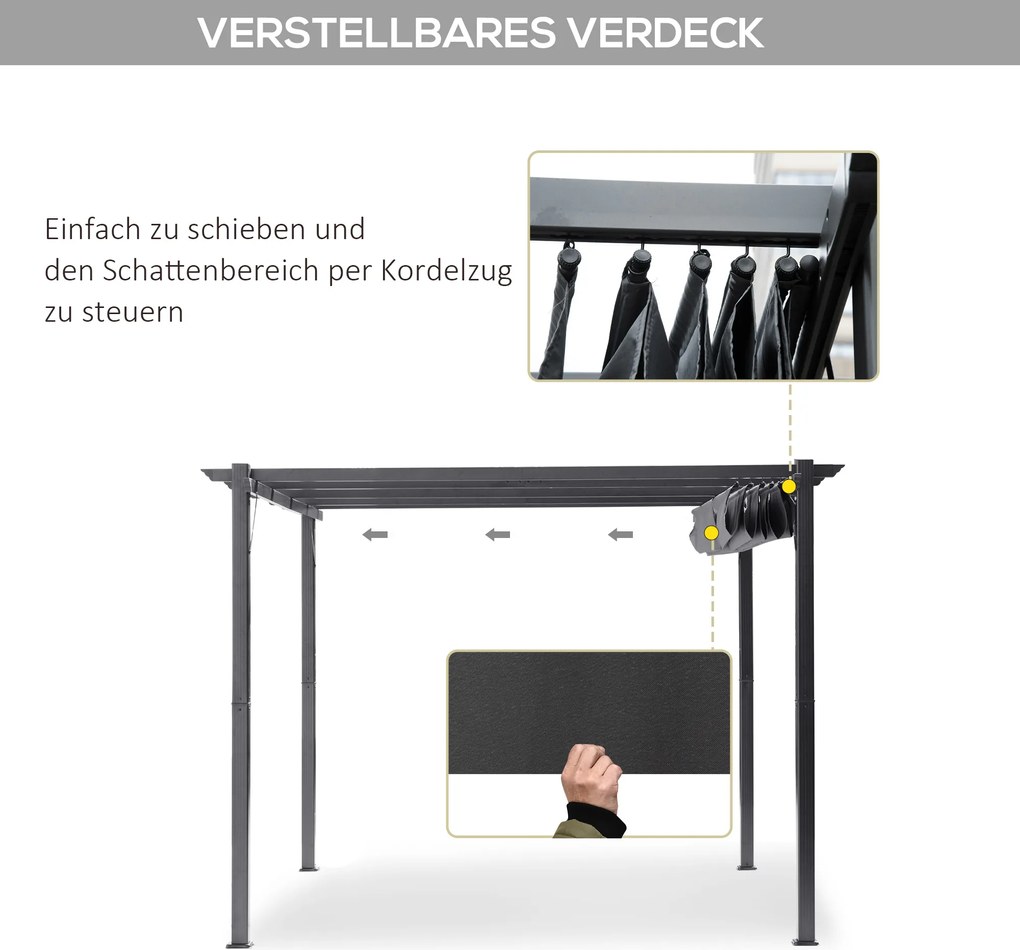 Outsunny Pergola 3 x 3 m - pergola zadaszenie ogrodowe przesuwna aluminium 300 x 300 cm szara brązowa | Aosom PL