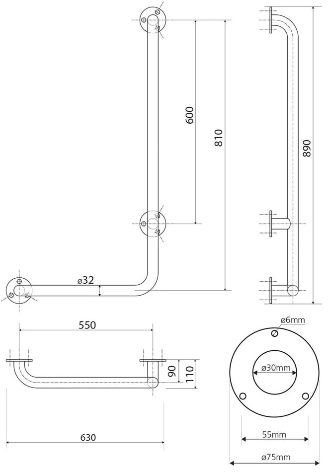 Stalowy uchwyt ścienny do łazienki 63 cm Handicap Right – Sapho