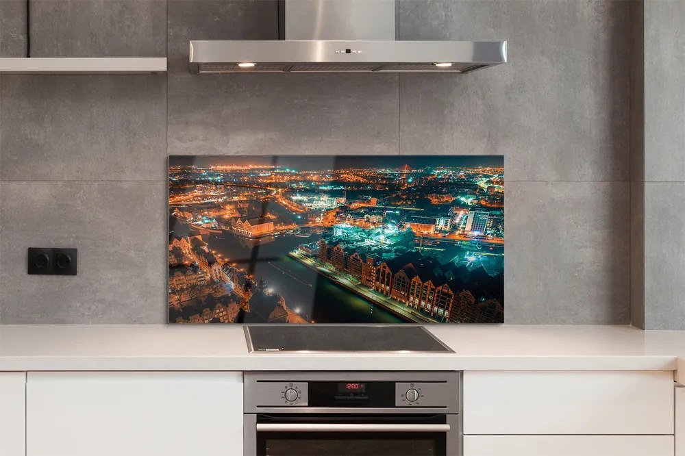 Panel szklany do Kuchni Nocna Panorama nad Motławą