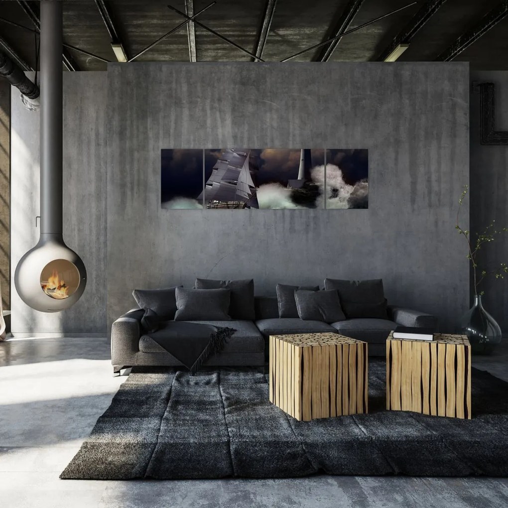 Obraz - Statek płynący przez wzburzone fale (170x50 cm)