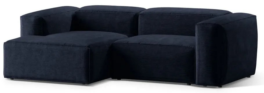 Ciemnoniebieski sztruksowy narożnik (lewostronny/z szezlongiem) Bergamo – Cosmopolitan Design