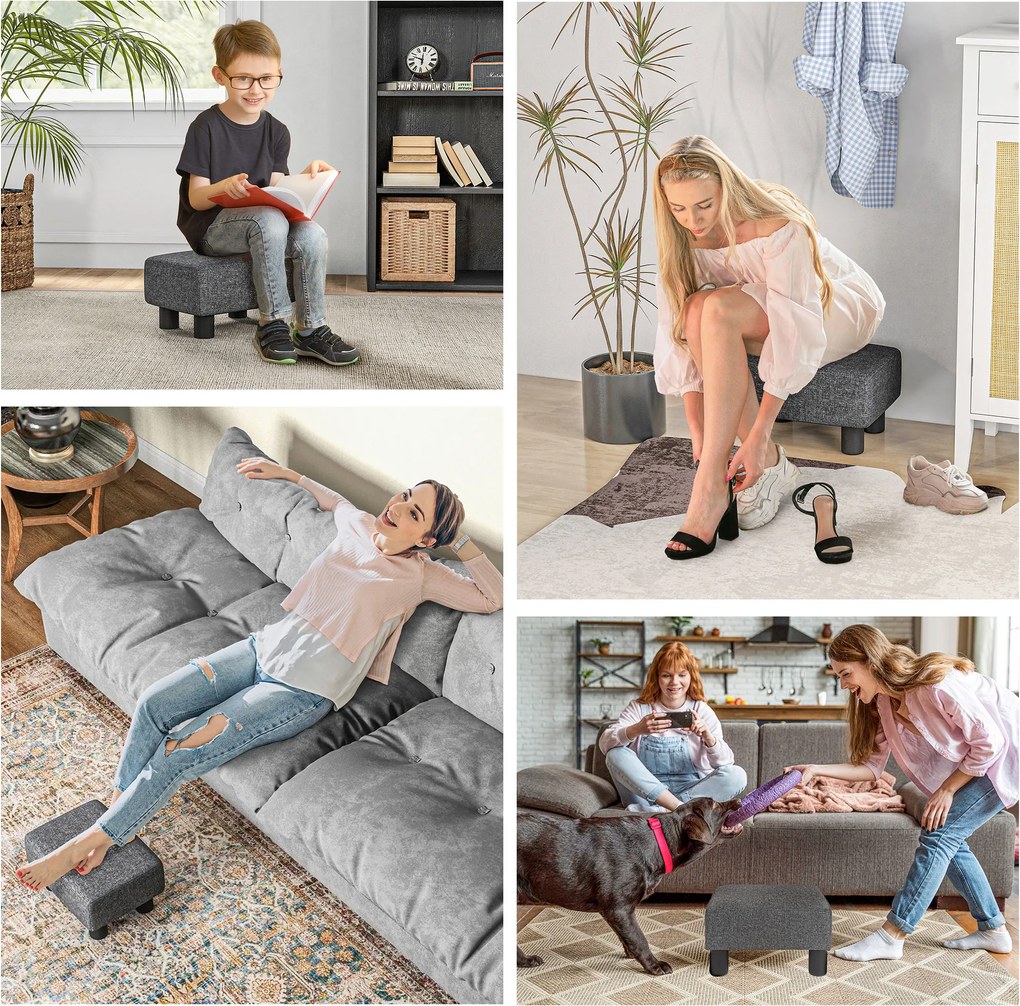 HOMCOM Podnóżek, hoker z materiałem o wyglądzie lnu, wypełnienie z pianki, nogi z plastiku, do różnych pomieszczeń, Szary