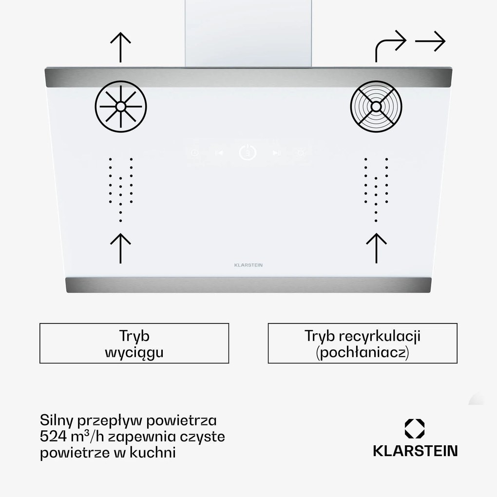 Klarstein FlashLine okap/wyciąg, A++, 524 m³/h, 3 stopnie, dotykowy, cichy