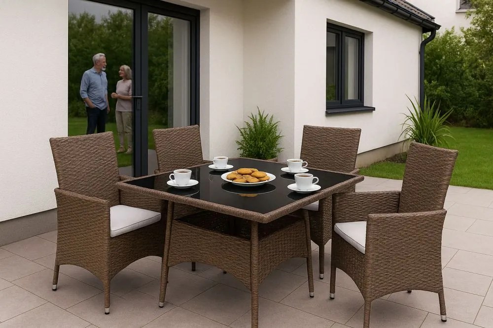 Zestaw mebli ogrodowych Riviera 311 ze stołem obiadowym, brązowy technorattan