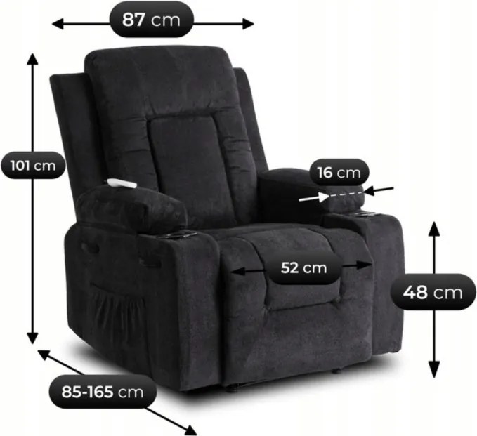 Fotel Masujący BOX 2 Rozkładany z Podnóżkiem Czarny Nowoczesny