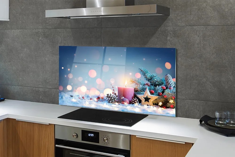 Szklany Panel Wigilijna Świeca i Śnieg