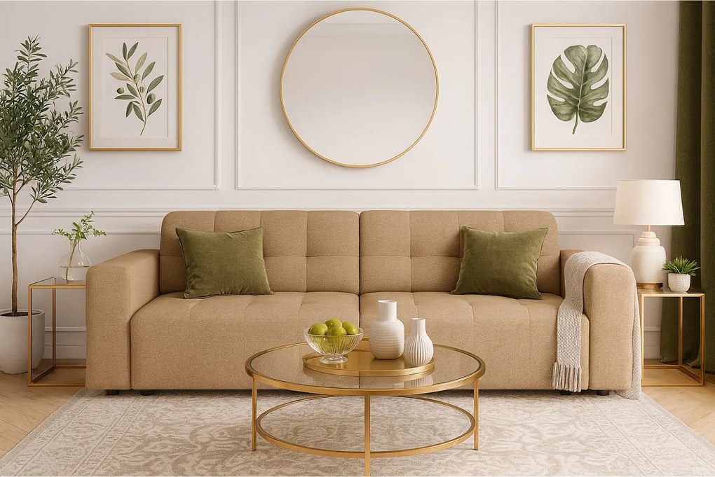 Sofa Bergamo 3-osobowa, tkanina Raven 34 jasno brązowa, 244×102×70 cm