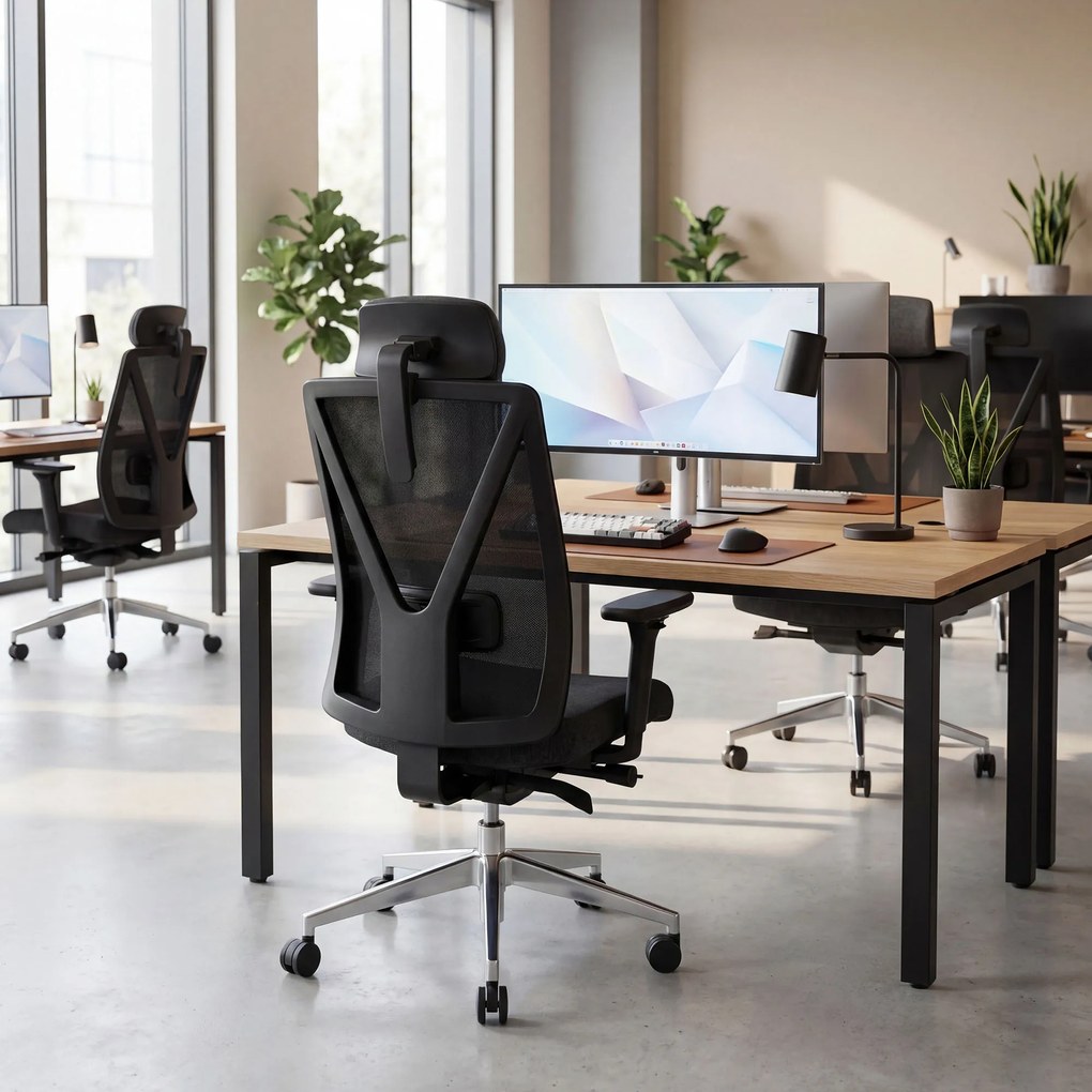 Fotel biurowy ergonomiczny czarny z siatką VECTOR