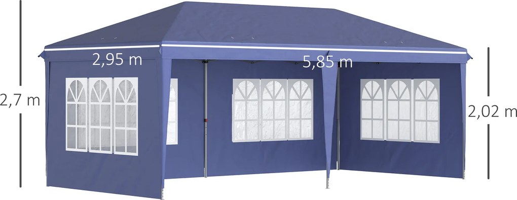 Outsunny Rozsuwany pawilon 6 x 3 m, półotwarty, zdejmowane ściany, duże okna, torba transportowa, stelaż ze stali, niebieski