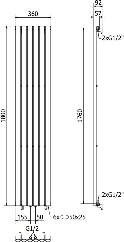 Mexen Oregon grzejnik dekoracyjny 1800 x 360 mm, 604 W, czarny - W202-1800-350-00-70