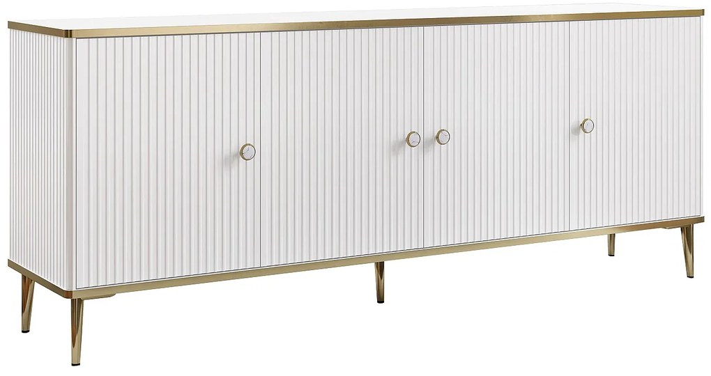 Komoda z 4 drzwiczkami z płyty MDF i stali - Biały i złoty - SINEAD marki Pascal Morabito