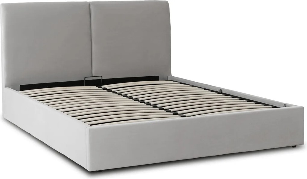 Łóżko Tapicerowane 140x200 cm MARSYLIA ze Stelażem i Pojemnikiem Dwuosobowe Welurowe Szare
