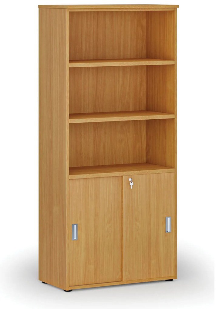 Szafa biurowa kombinowana PRIMO WOOD, drzwi przesuwne na 2 poziomach, 800 x 420 x 1781 mm, buk