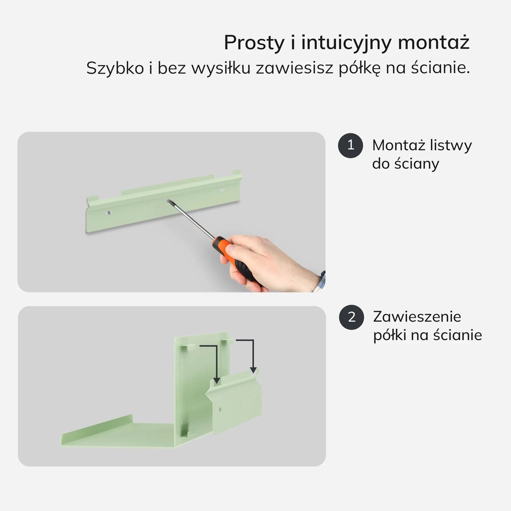 Półka wisząca metalowa pastelowy zielony, 400 mm: JOANNE Fresh Style