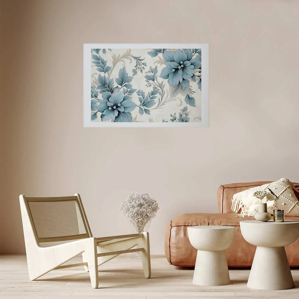 Plakat Turkusowe retro kwiaty 30x21 cm bez ramy z marginesem ARTGEIST B